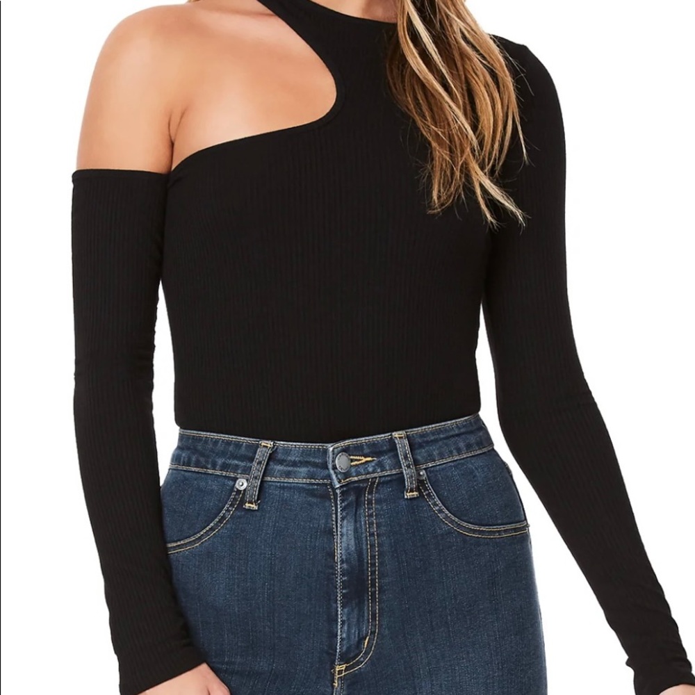 Emma & Sam One Shoulder Statement Cutout Long Sleeve Top